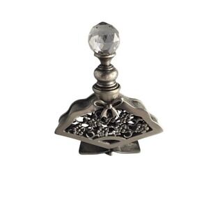Vintage Perfume Bottle Pewter Finish Fan Crystal Ball Stopper Made Taiwan